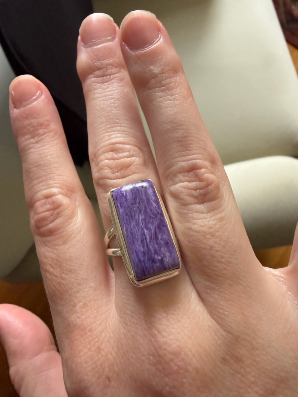 Rectangular Purple Stone Sterling Ring - Picture 5 of 5